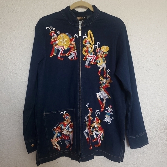 Bob Mackie Jackets & Blazers - Bob Mackie Jacket Women (M) Marching Band Blue Denim Whimsical Patriotic July 4